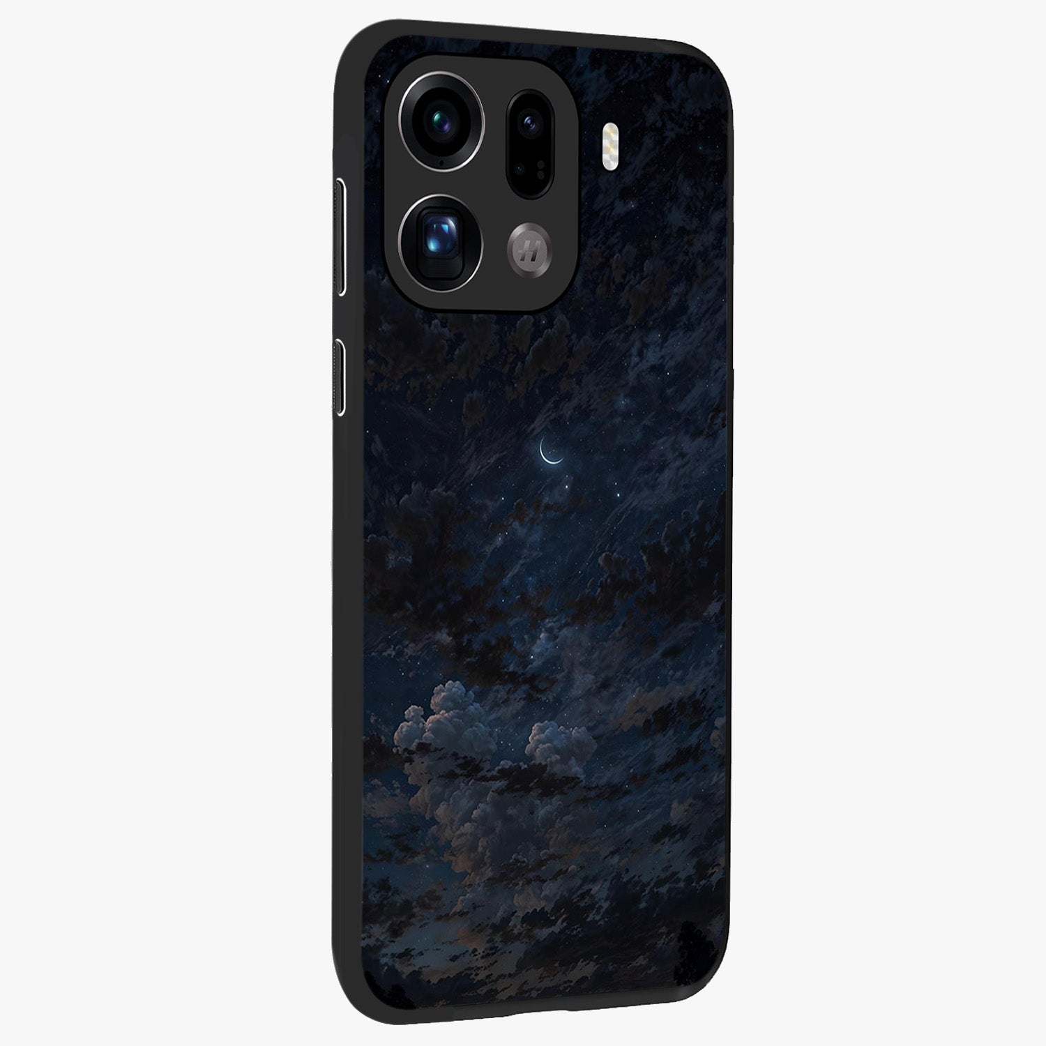 Lunar Veil Silence Glass Case upright view showcasing calm moon themed artwork with serene night atmosphere.