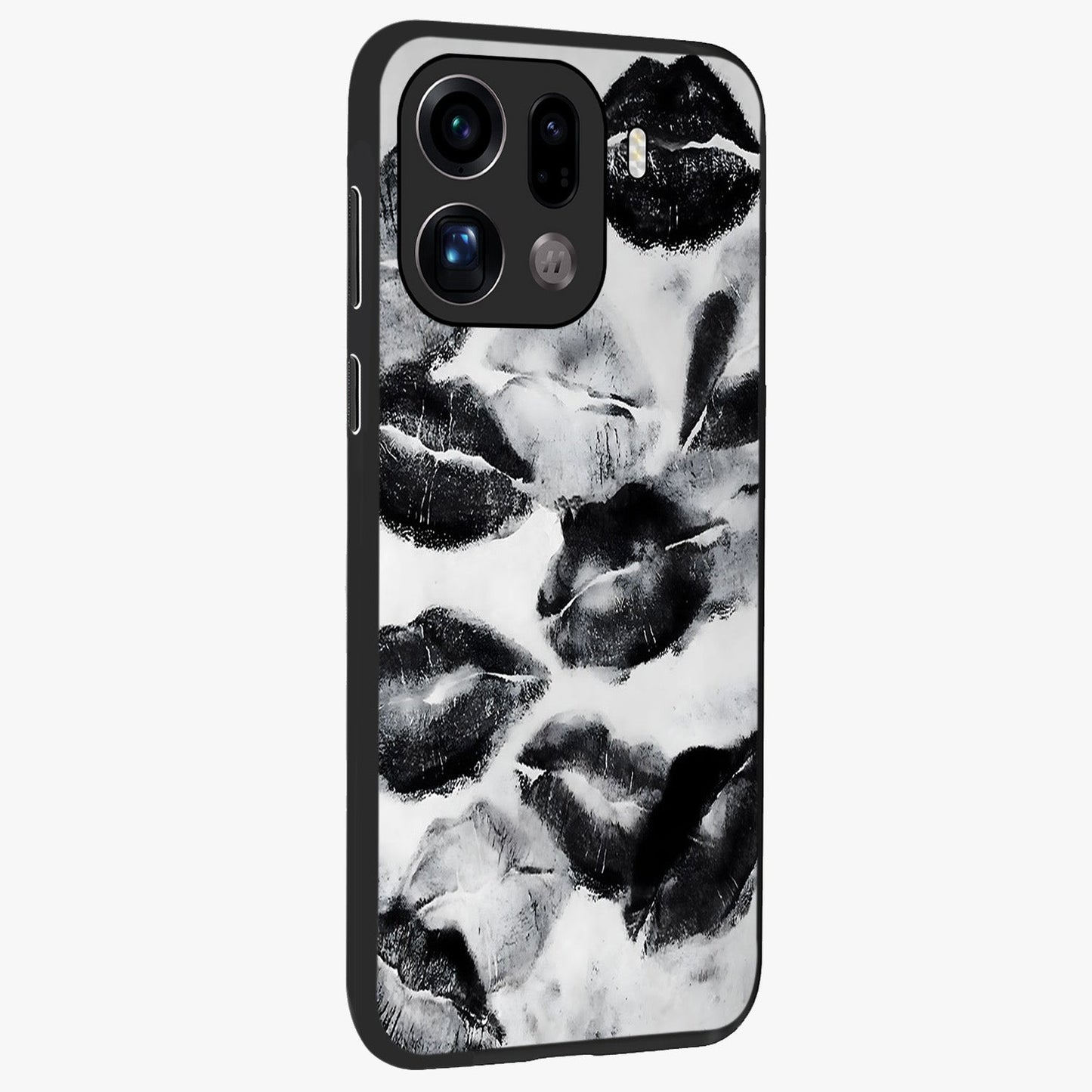 Midnight Kiss Marks Glass Case upright view showcasing stylish kiss mark artwork with trendy romantic theme.