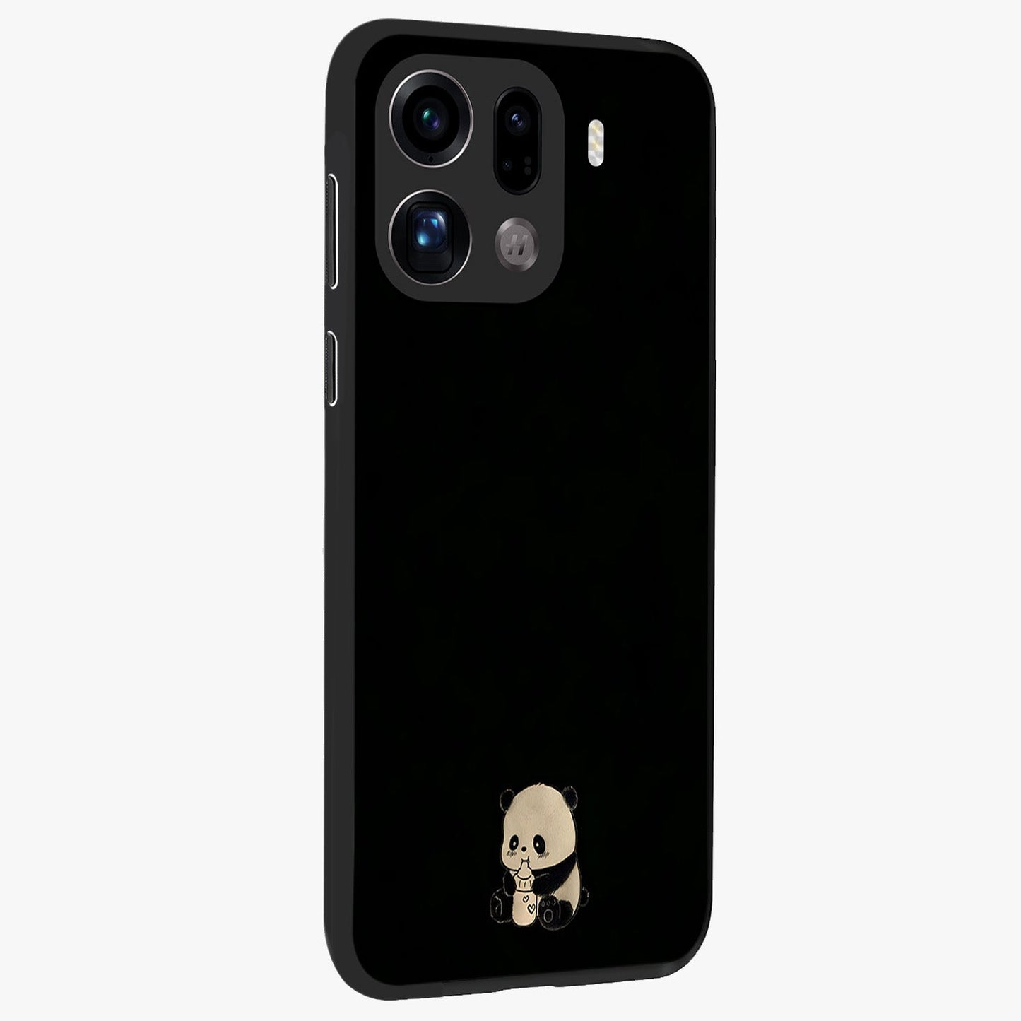 Midnight Panda Love Glass Case upright view showcasing charming panda artwork with playful romantic theme.