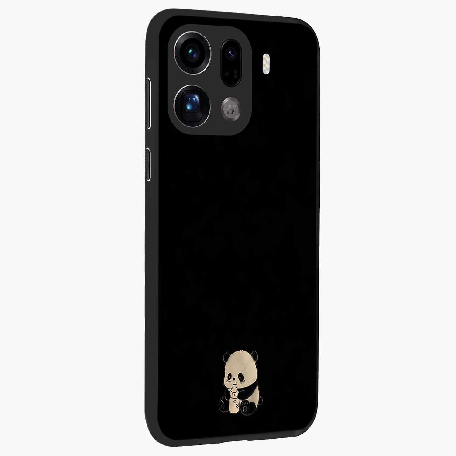 Midnight Panda Love Glass Case upright view showcasing charming panda artwork with playful romantic theme.