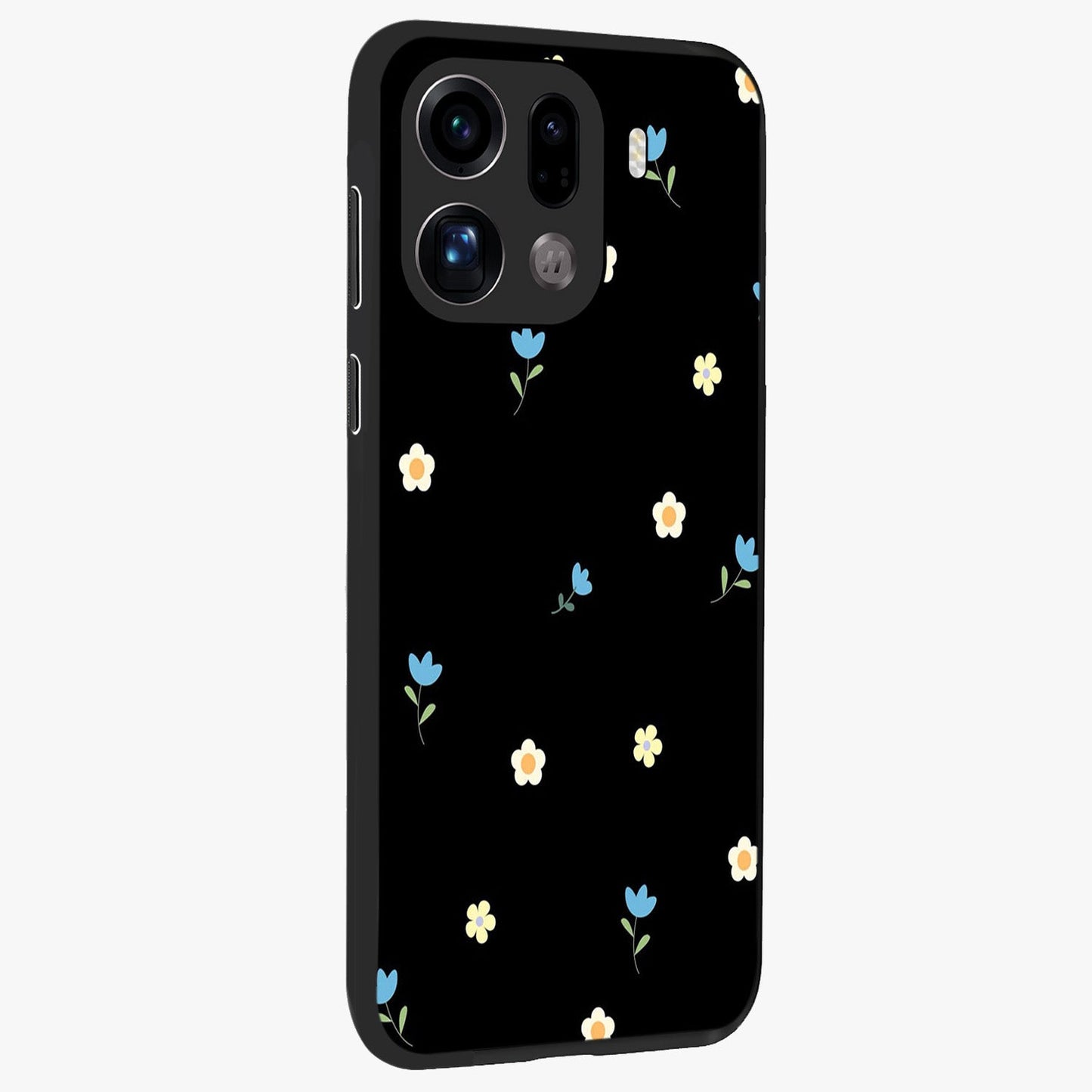 Minimal Petal Whispers Glass Case upright view showcasing elegant floral artwork with modern minimalist style.