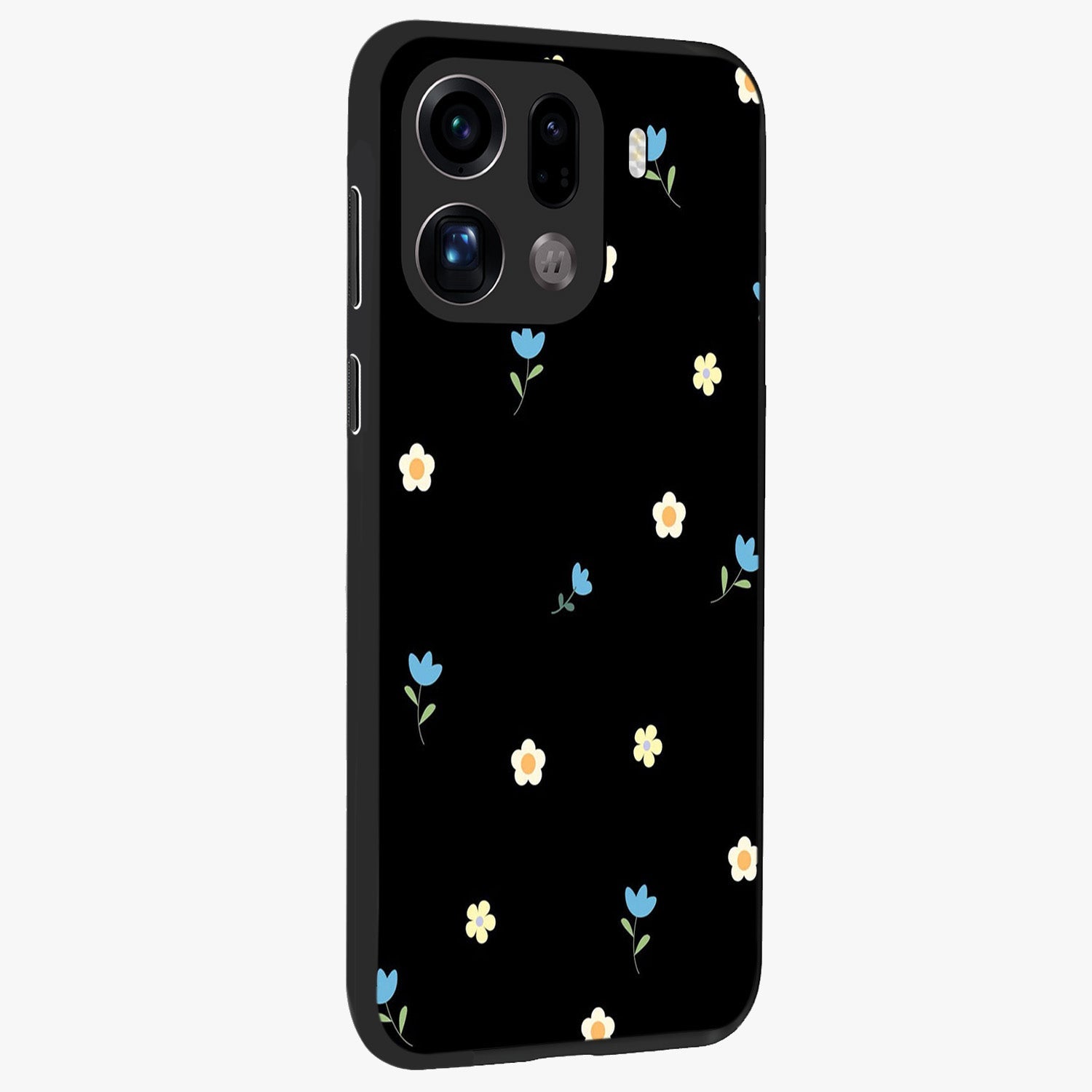 Minimal Petal Whispers Glass Case upright view showcasing elegant floral artwork with modern minimalist style.