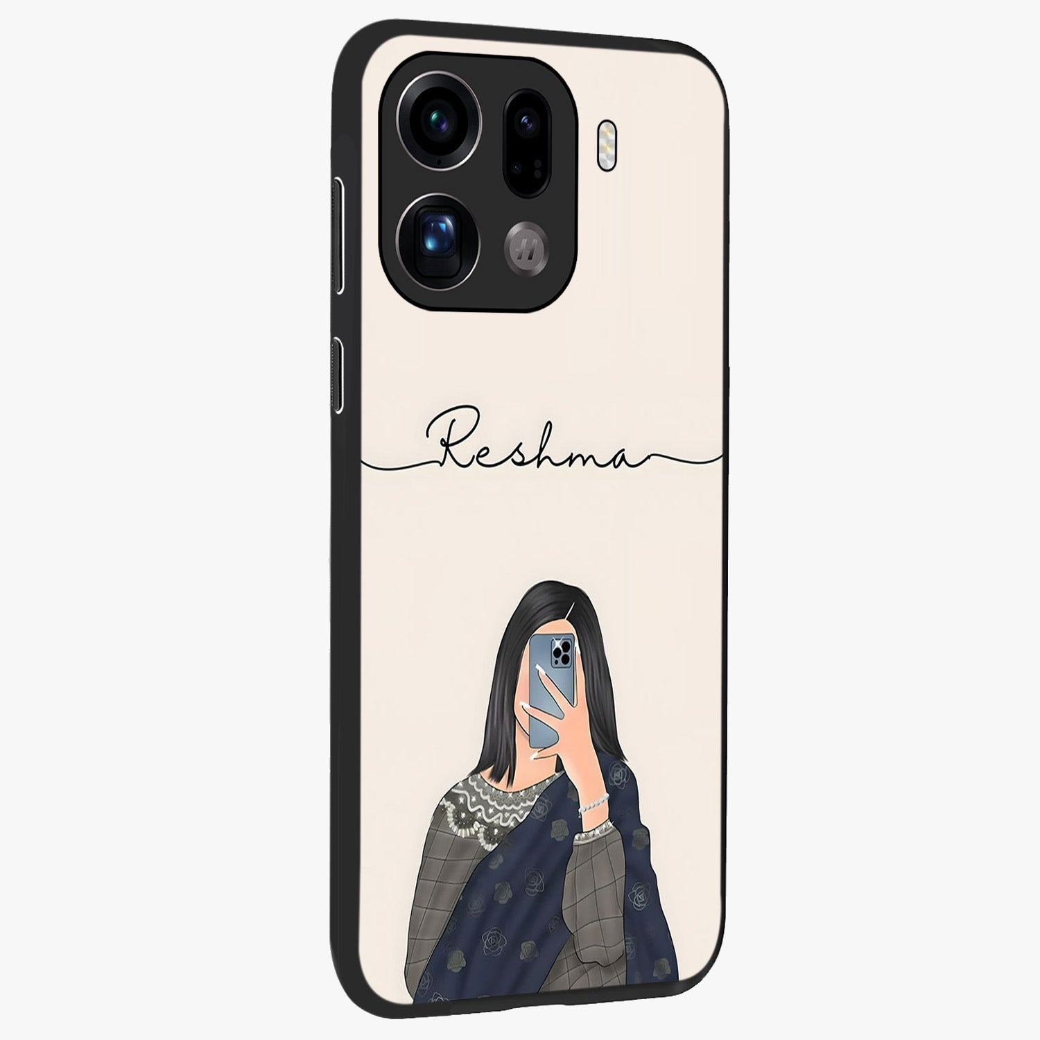 Mirror Mood Muse With Custom Name Glass Case upright view showcasing artistic mirror themed artwork with personalized aesthetic.