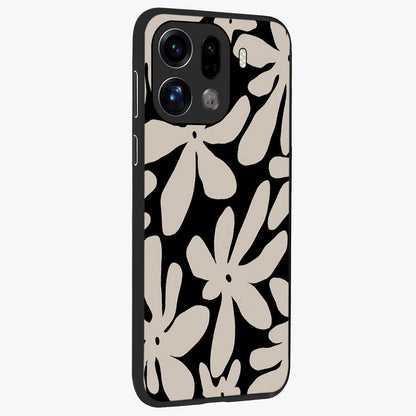 Monochrome Petal Dance Glass Case upright view showcasing artistic floral pattern with stylish monochrome theme.