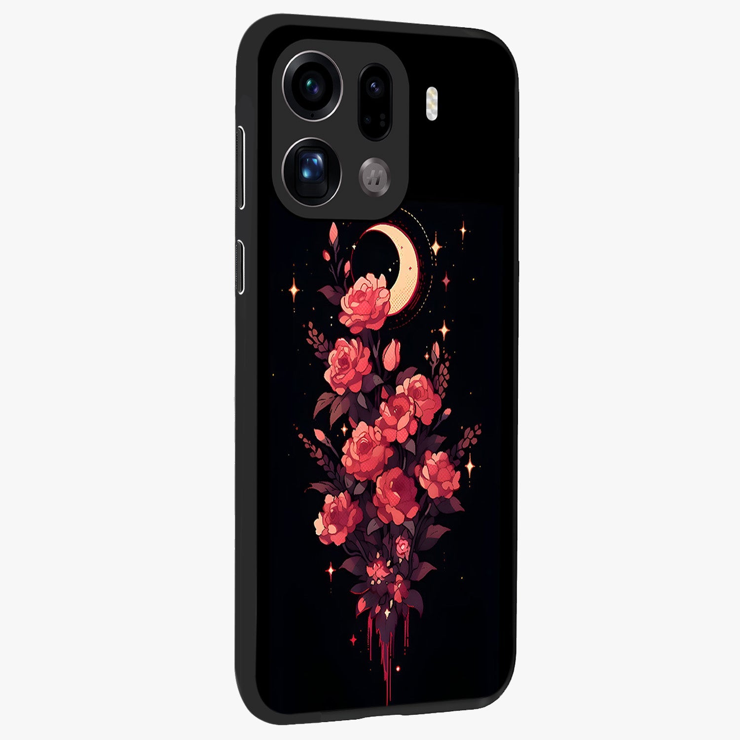 Moonlit Floral Elegance Glass Case upright view showcasing delicate floral artwork with refined night inspired theme.