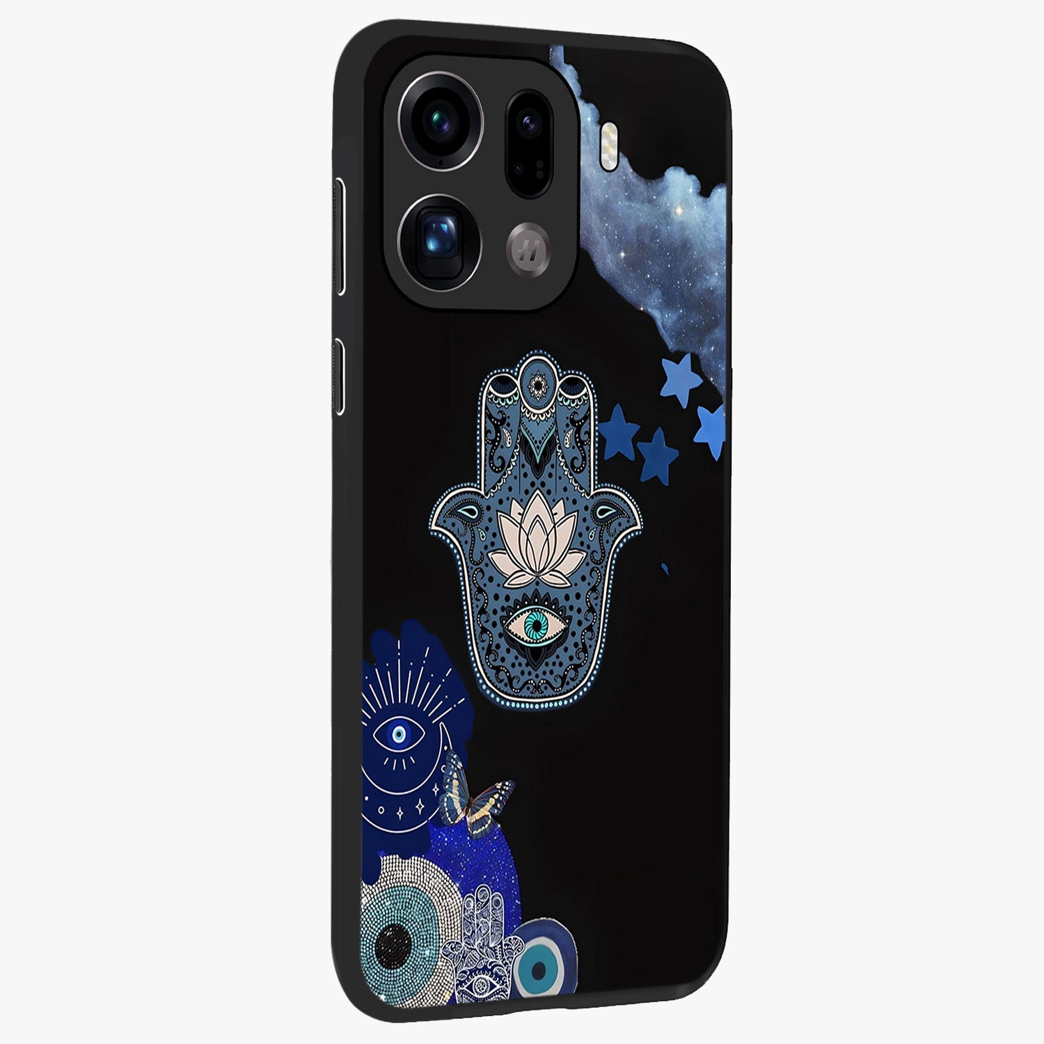 Mystic Hand Aura Glass Case upright view showcasing symbolic hand artwork with mystical energy theme.