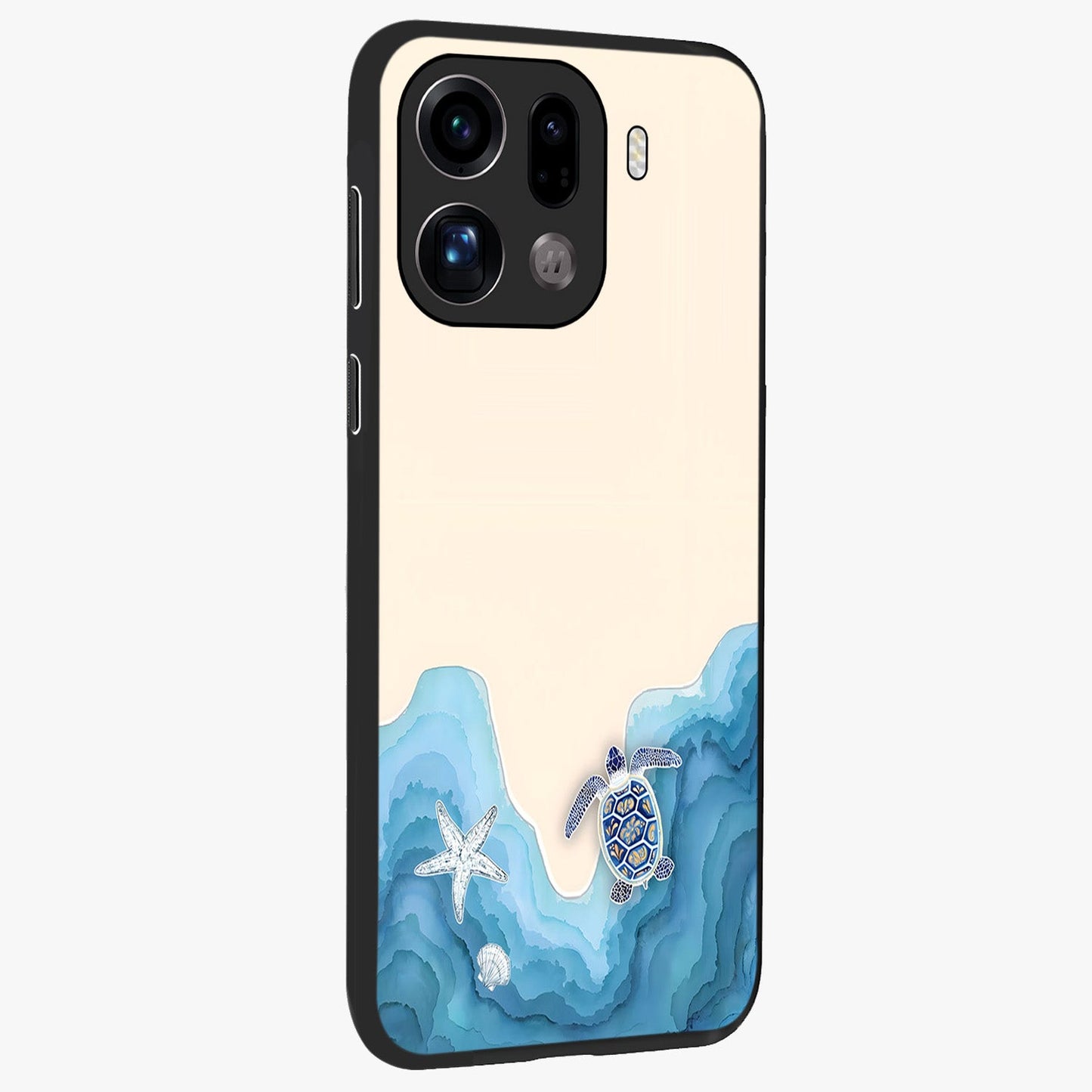 Ocean Drift Turtle Glass Case upright view showcasing calm underwater turtle artwork with nature inspired theme.