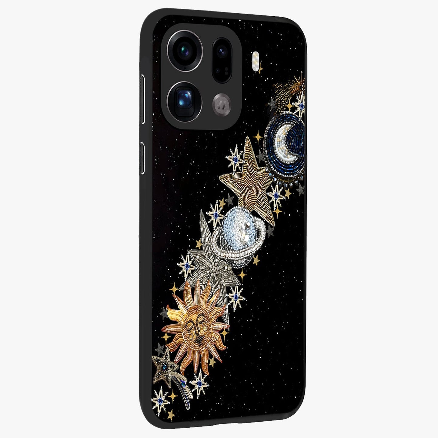 Pearls Universe Object Glass Case upright view showcasing decorative pearl themed artwork with cosmic elegance.