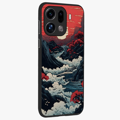 Red Sunset Scenery Glass Case upright view showcasing dramatic sunset scenery artwork with warm nature theme.
