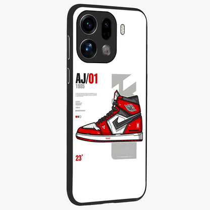 Retro Sneaker Blueprint Glass Case upright view showcasing stylish sneaker illustration with vintage streetwear theme.