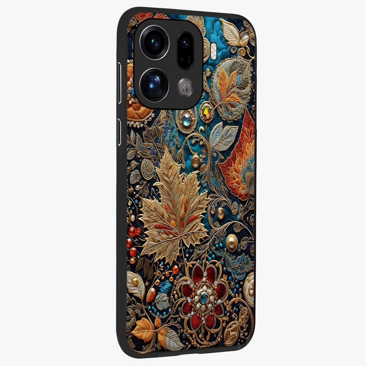 Royal Jewel Garden Glass Case upright view showcasing rich floral artwork with luxurious garden theme.
