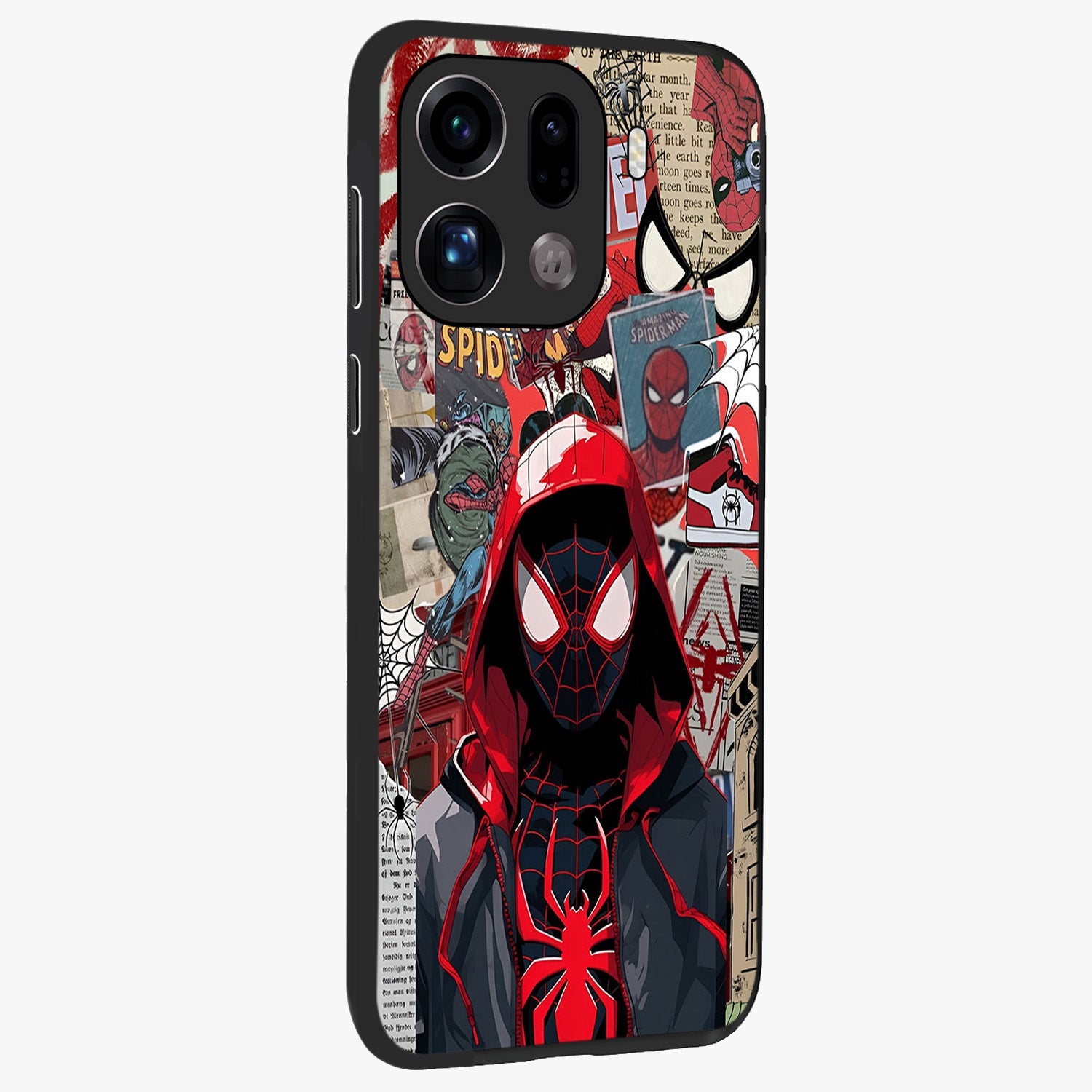 Spider Collage Street Glass Case upright view showcasing bold superhero artwork with urban street theme.