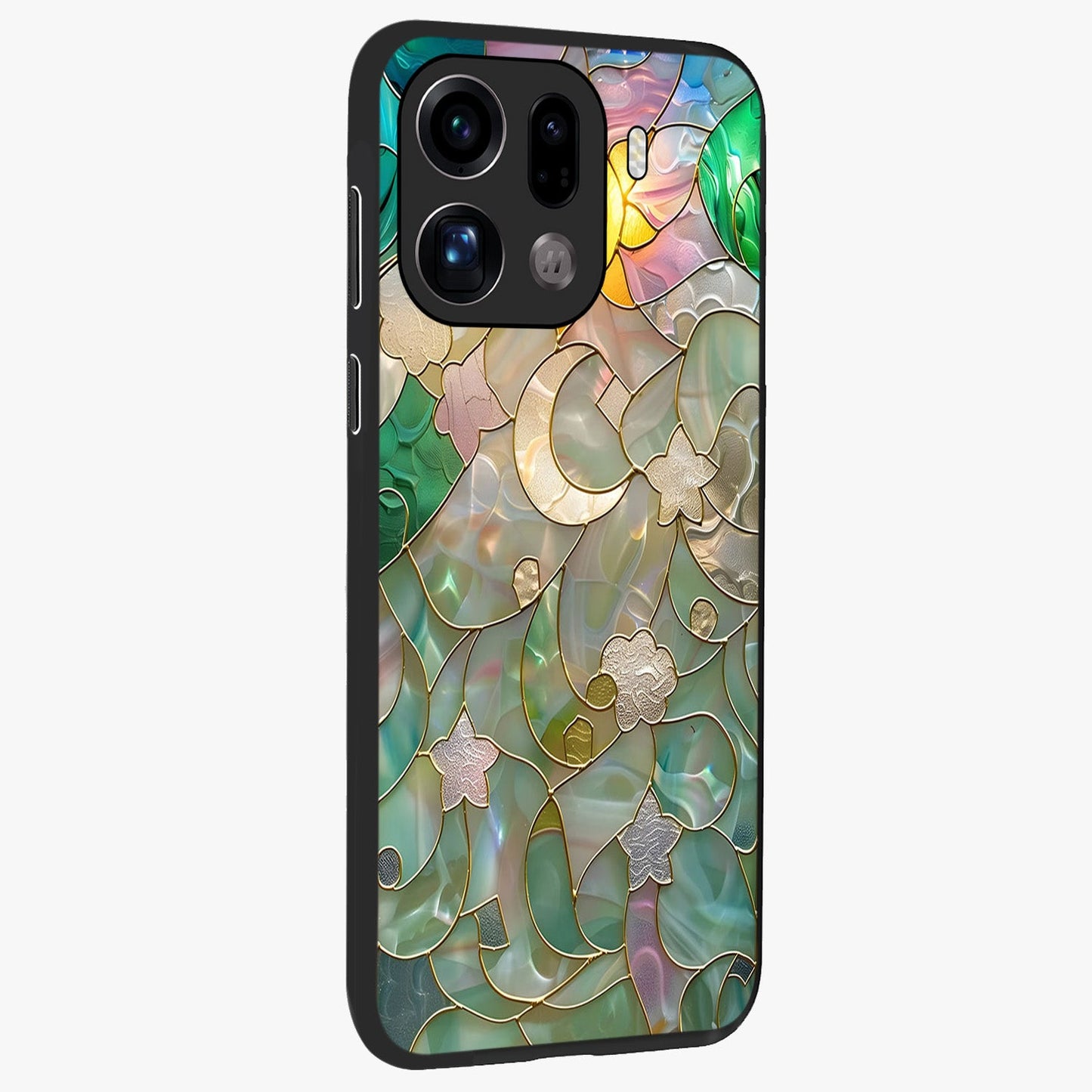 Stained Sunrise Glow Glass Case upright view showcasing colorful sunrise artwork with warm morning theme.