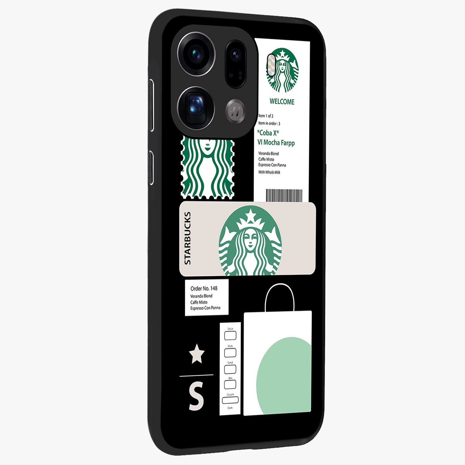 Starbucks Mocha Glass Case upright view showcasing trendy coffee inspired artwork with modern lifestyle theme.