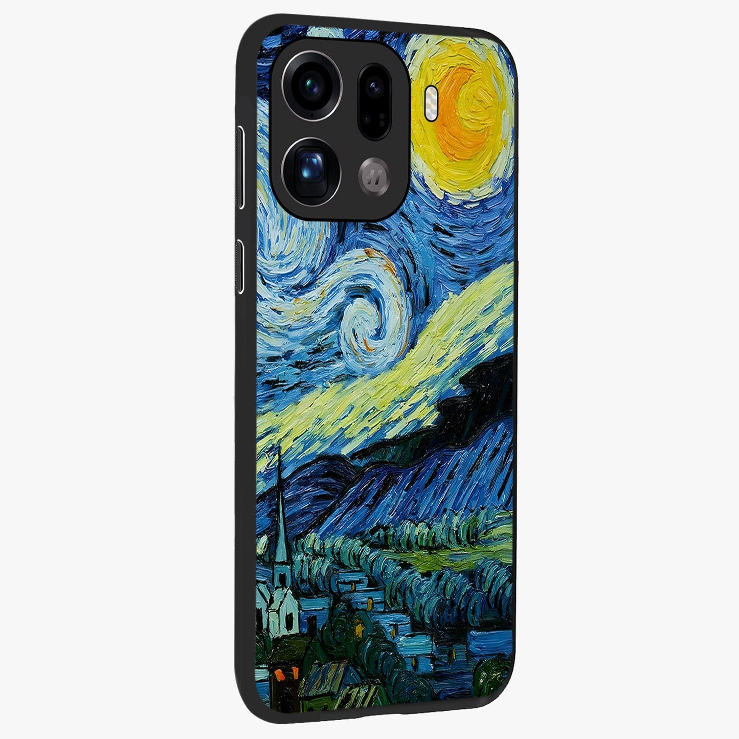 Van Gogh Art Glass Case upright view showcasing expressive painting style artwork with timeless artistic theme.