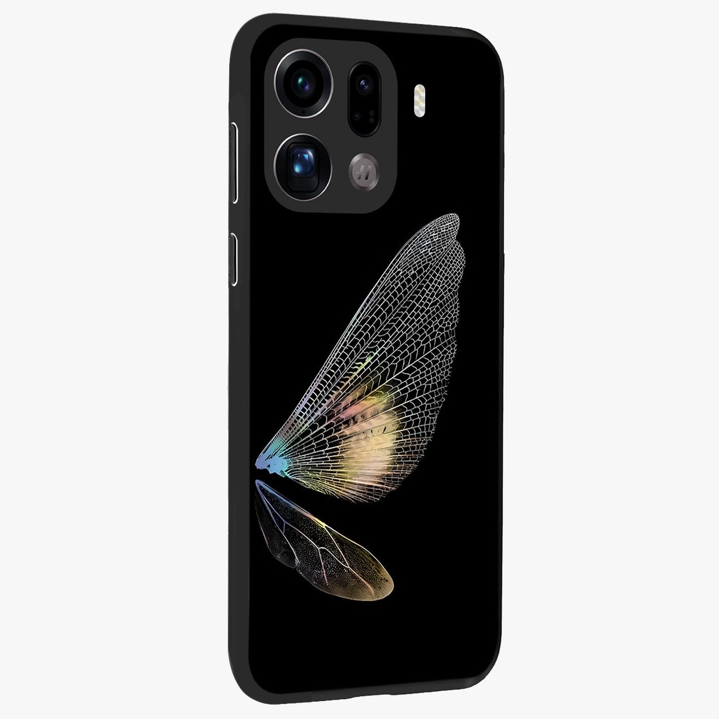 Whispers Of Wings Glass Case upright view showcasing elegant wing artwork with light airy theme.