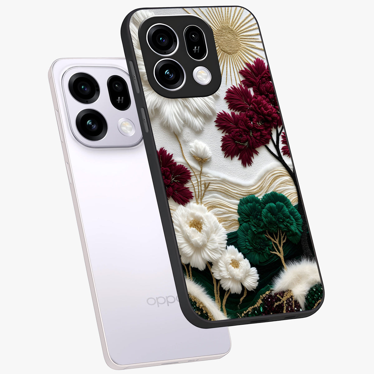 Radiant Bloom Elegance Glass Case displayed in angled mockup highlighting graceful floral design with radiant aesthetic style.