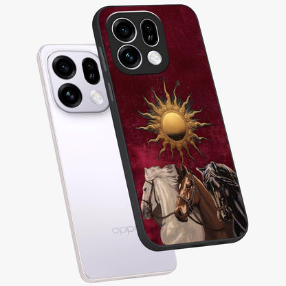 Solar Riders Glass Case displayed in angled mockup highlighting powerful rider illustration with radiant solar aesthetic.