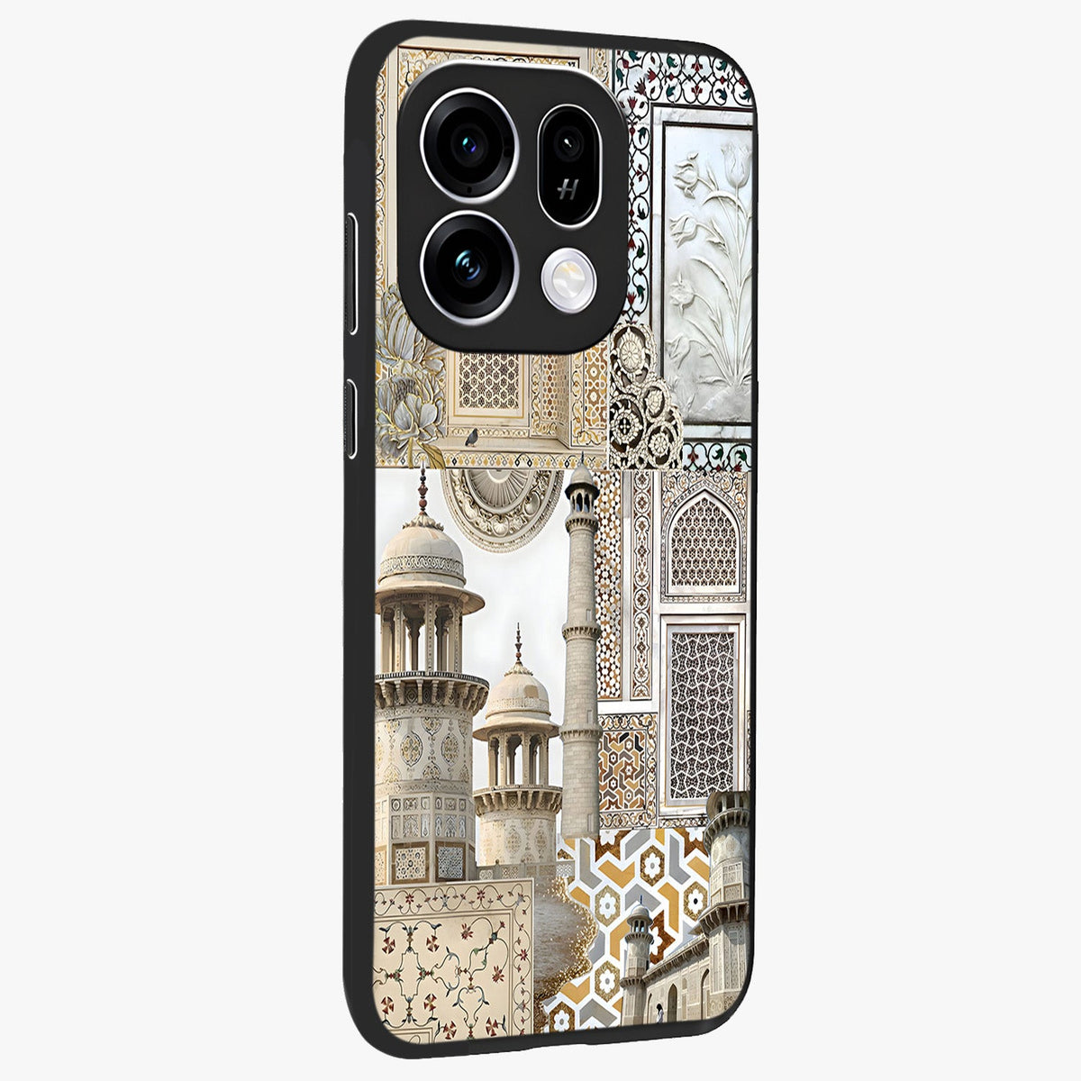 Mughal Marble Legacy Glass Case upright view showcasing ornate Mughal design with luxurious traditional theme.