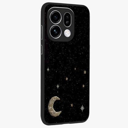 Twinkle Star With Half Moon Glass Case upright view showcasing glowing cosmic artwork with dreamy night theme.