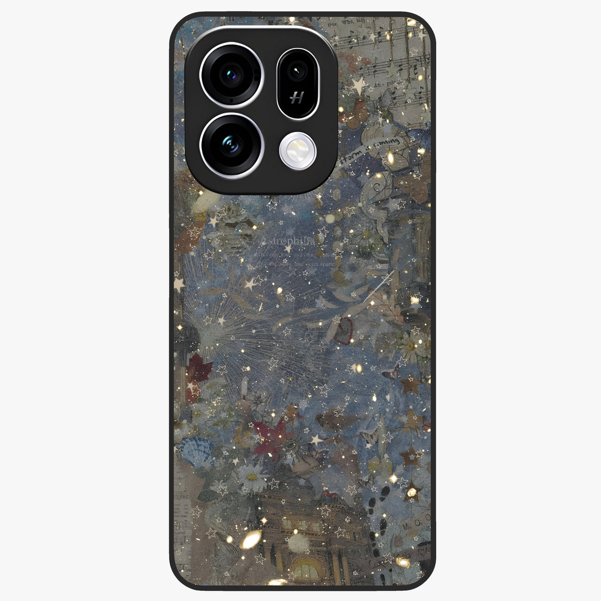 Aesthetic Astrolophia Glass Case showing flat back view with dreamy aesthetic design and glossy glass finish.