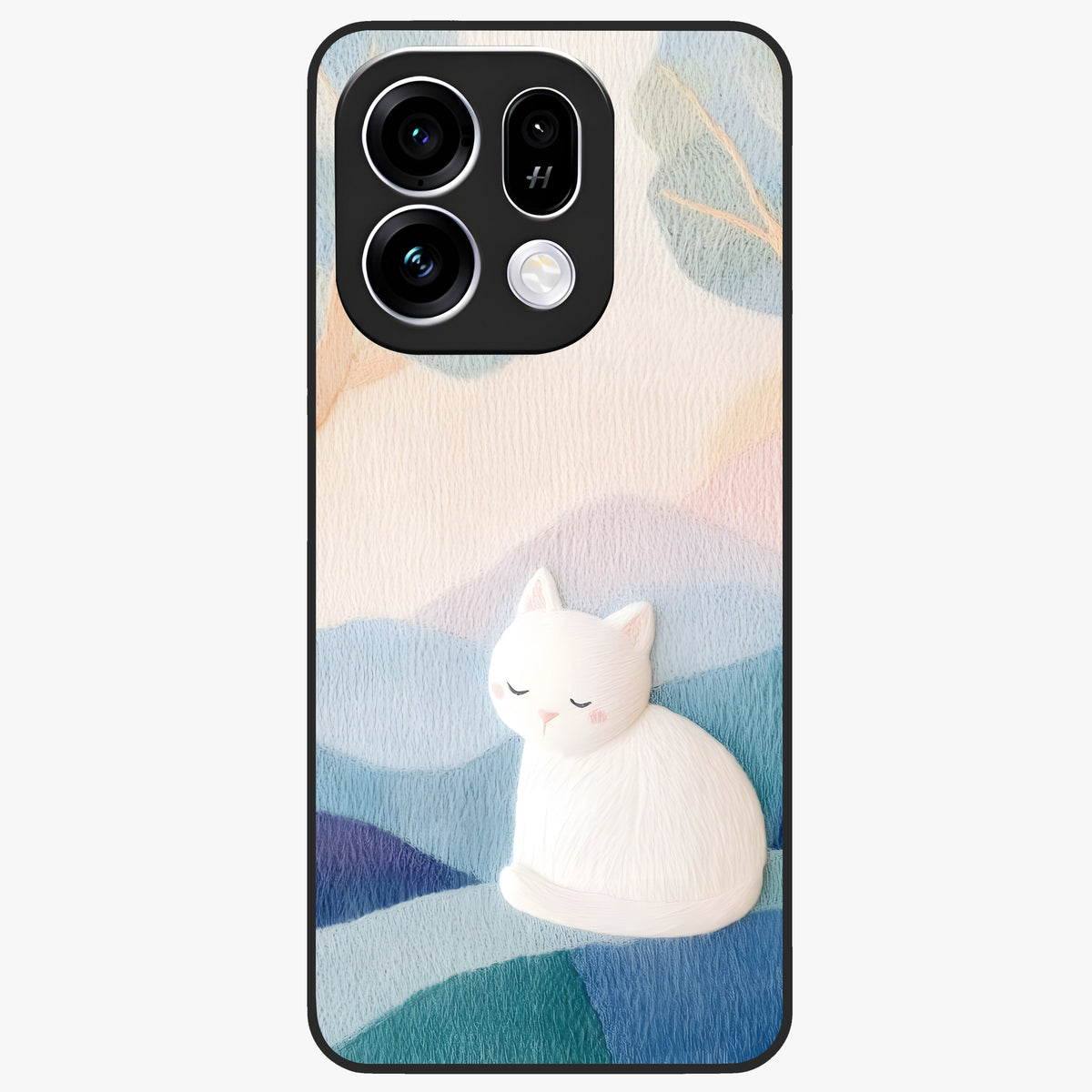Cotton Dream Cat Glass Case showing flat back view with soft dreamy cat artwork and glossy glass finish.