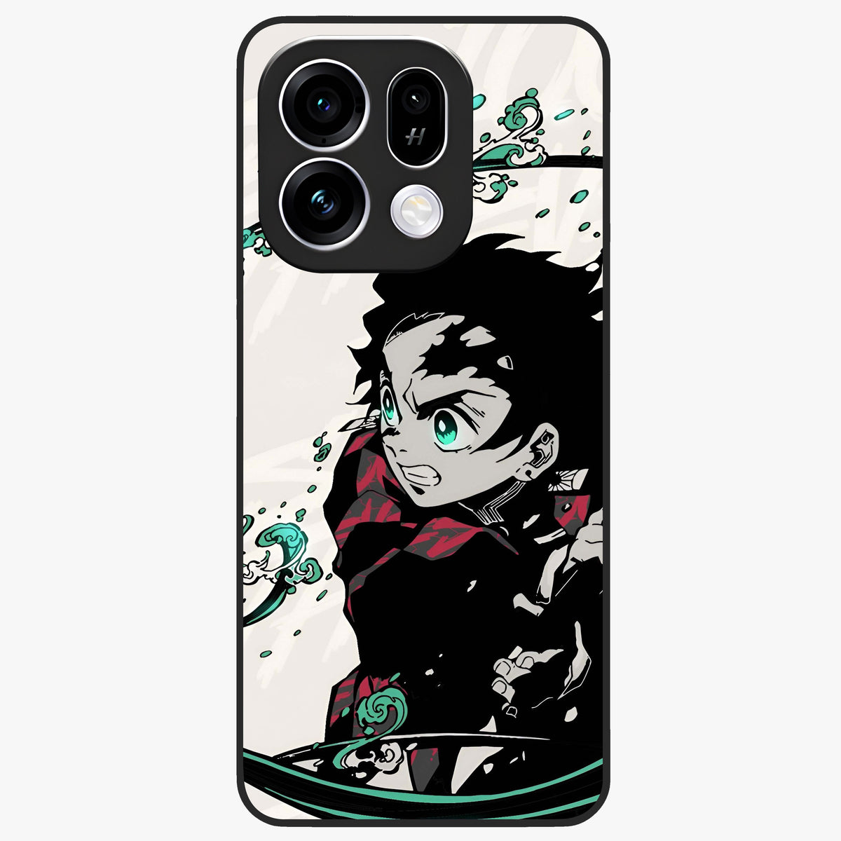 Demon Slayer Glass Case showing flat back view with bold anime inspired artwork and glossy glass finish.