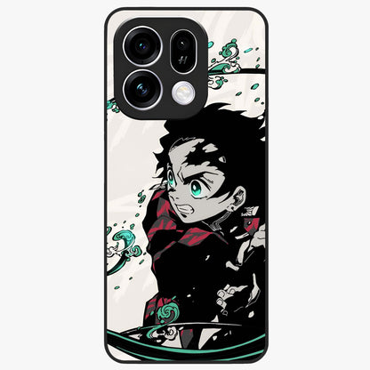 Demon Slayer Glass Case showing flat back view with bold anime inspired artwork and glossy glass finish.