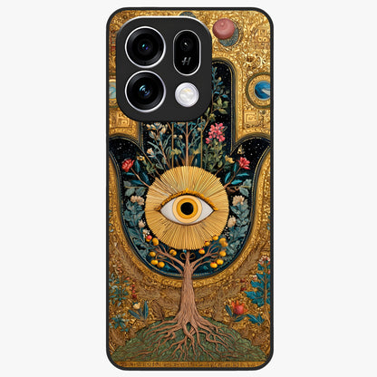 Ethereal Evil Eye Glass Case showing flat back view with mystical evil eye artwork and glossy glass finish.