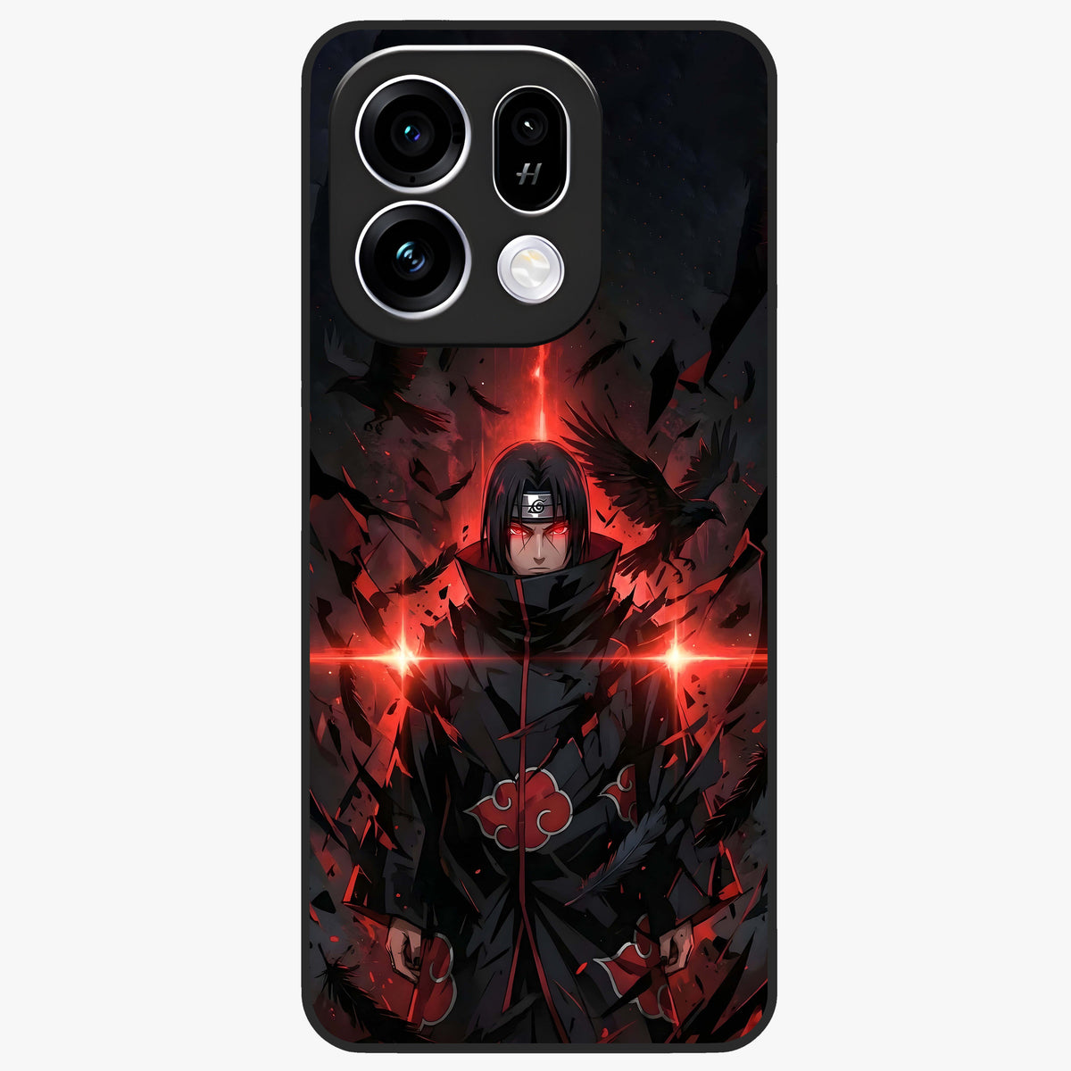 Focused Blade Discipline Glass Case showing flat back view with warrior sword themed artwork and glossy glass finish.