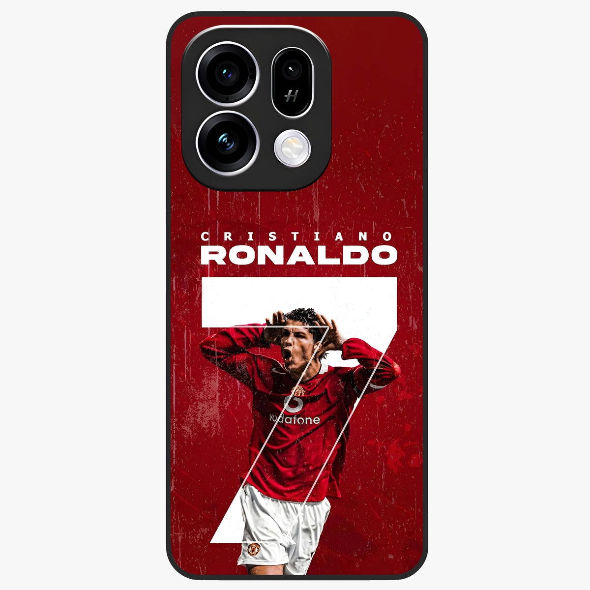 Goal Celebration Legacy Glass Case showing flat back view with football celebration inspired artwork and glossy glass finish.