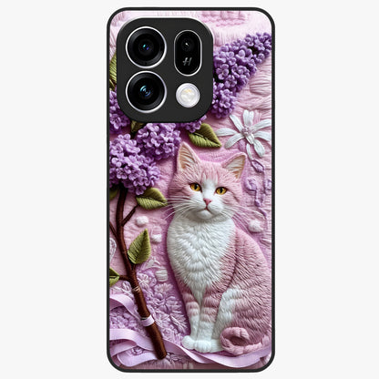 Lavender Cat Whimsy Glass Case showing flat back view with cute lavender cat artwork and glossy glass finish.
