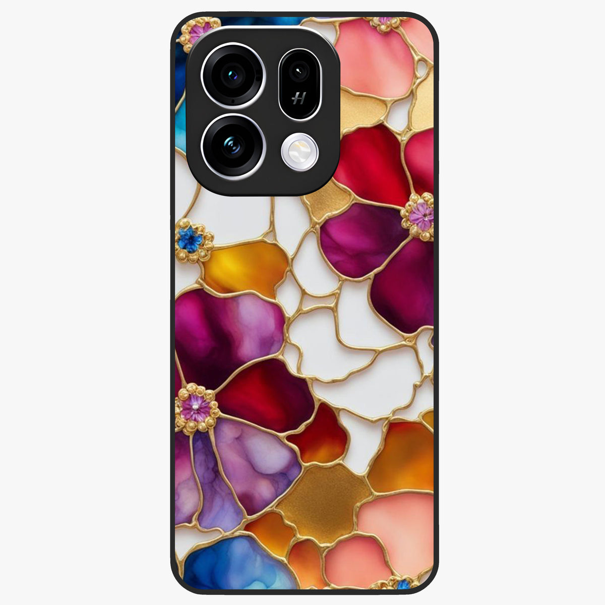 Marble Flower Pattern Glass Case showing flat back view with marble texture floral artwork and glossy glass finish.