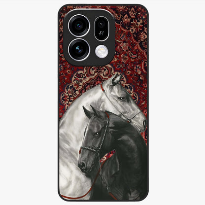 Regal Stallion Tapestry Glass Case showing flat back view with majestic horse tapestry artwork and glossy glass finish.