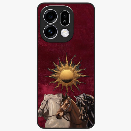 Solar Riders Glass Case showing flat back view with dynamic rider themed artwork and glossy glass finish.