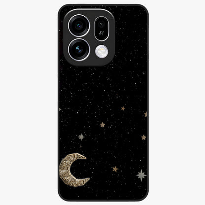 Twinkle Star With Half Moon Glass Case showing flat back view with star and half moon artwork and glossy glass finish.