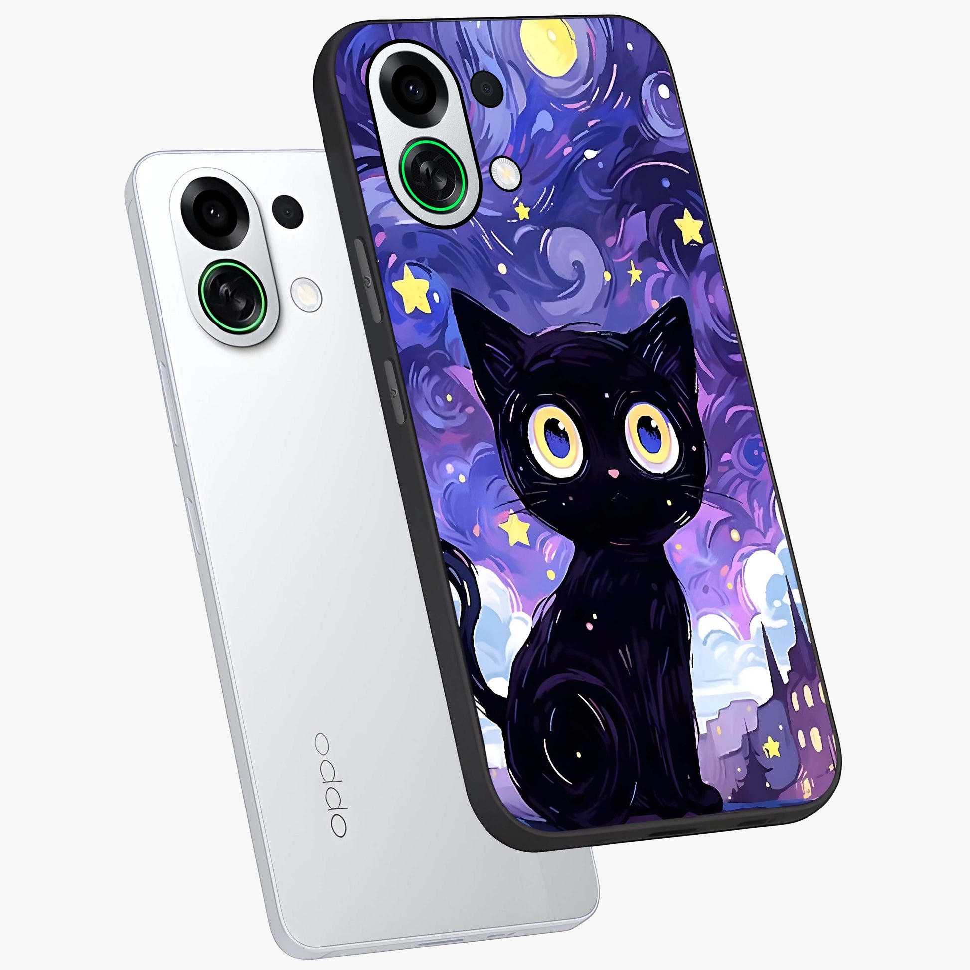 Abstract Cat Art Glass Case displayed in angled mockup highlighting modern abstract cat artwork and sleek glass surface.