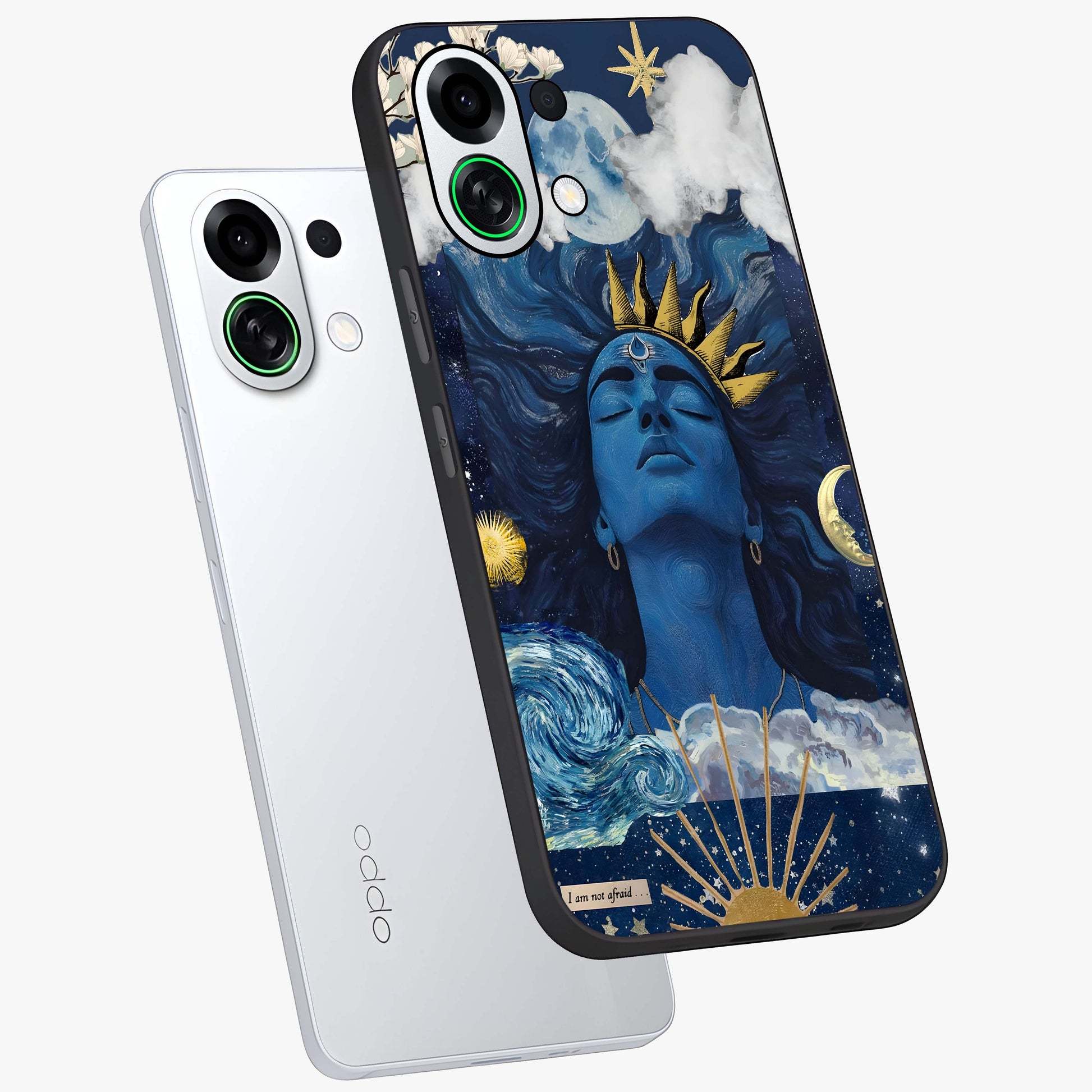 Aesthetic Lord Shiva Glass Case displayed in angled mockup highlighting spiritual Shiva illustration and sacred aesthetic design.