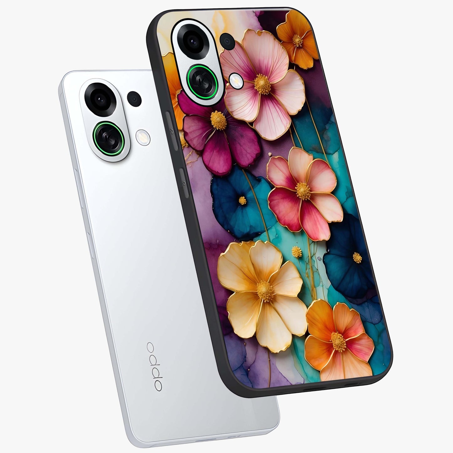 Artlyn Grace Flower Pattern Glass Case displayed in angled mockup highlighting delicate flower pattern design and smooth glass surface.