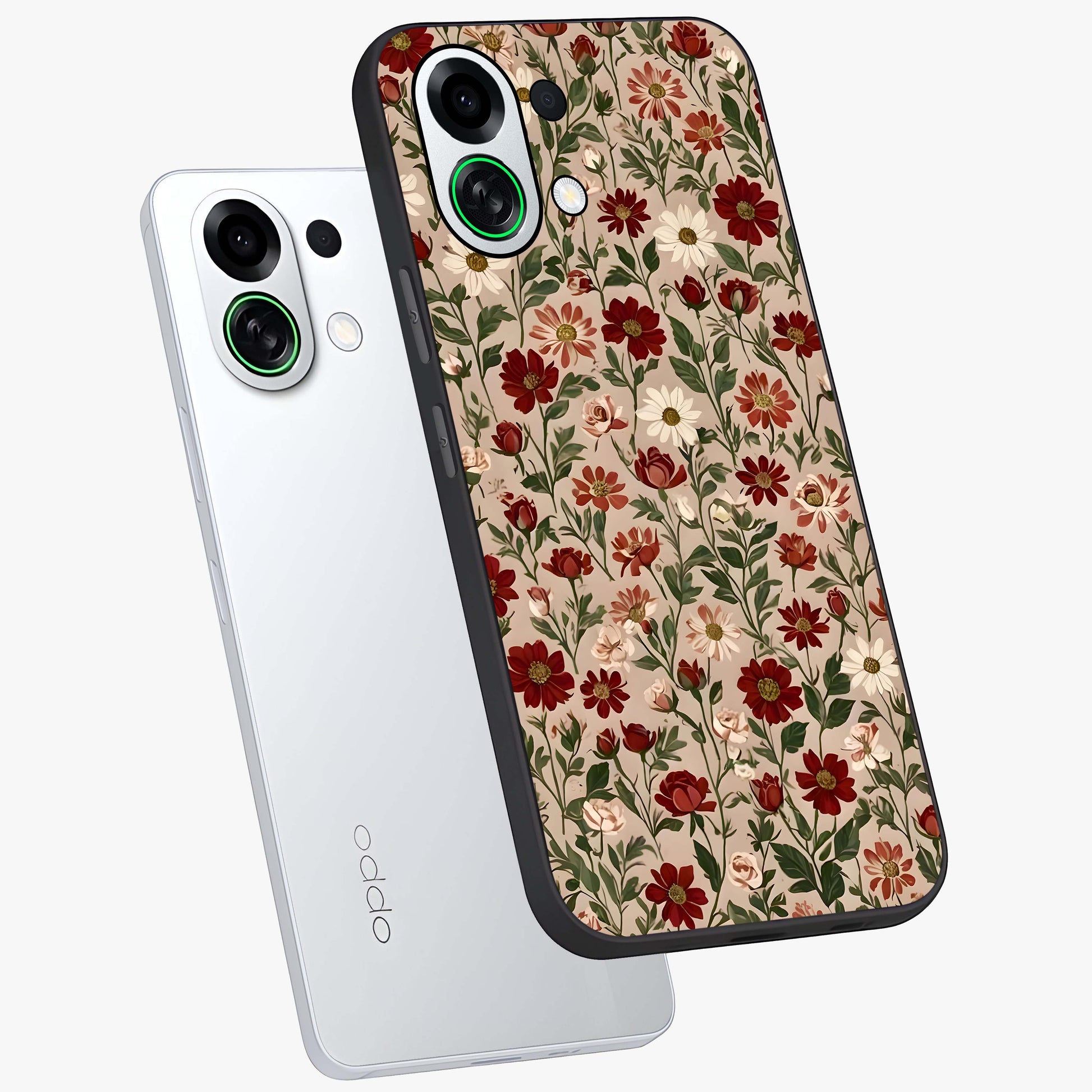 Biege Flower With Leaf Glass Case displayed in angled mockup highlighting minimal floral leaf design and elegant aesthetic.