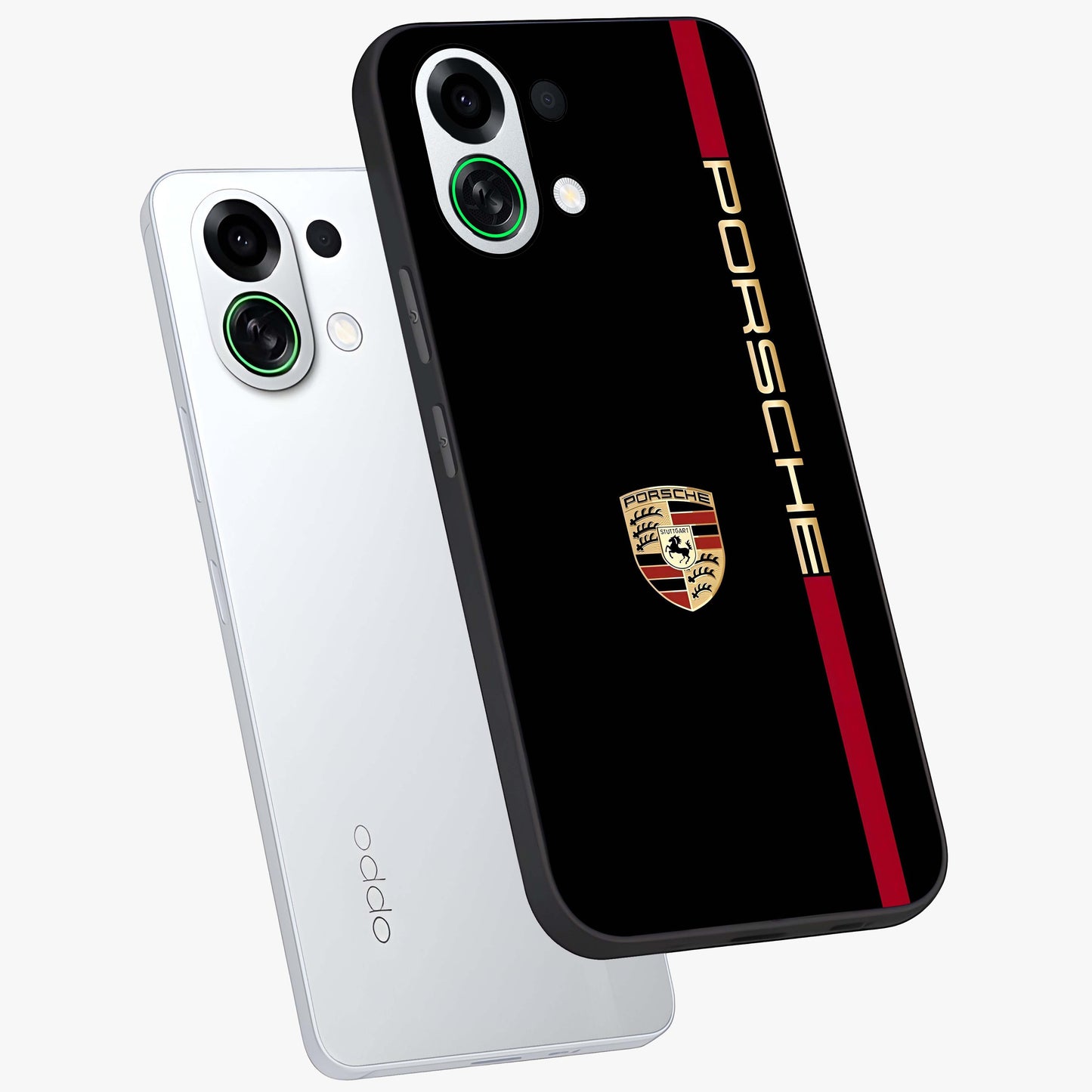 Black Minimal Porsche Glass Case displayed in angled mockup highlighting modern minimal car illustration and clean aesthetic design.