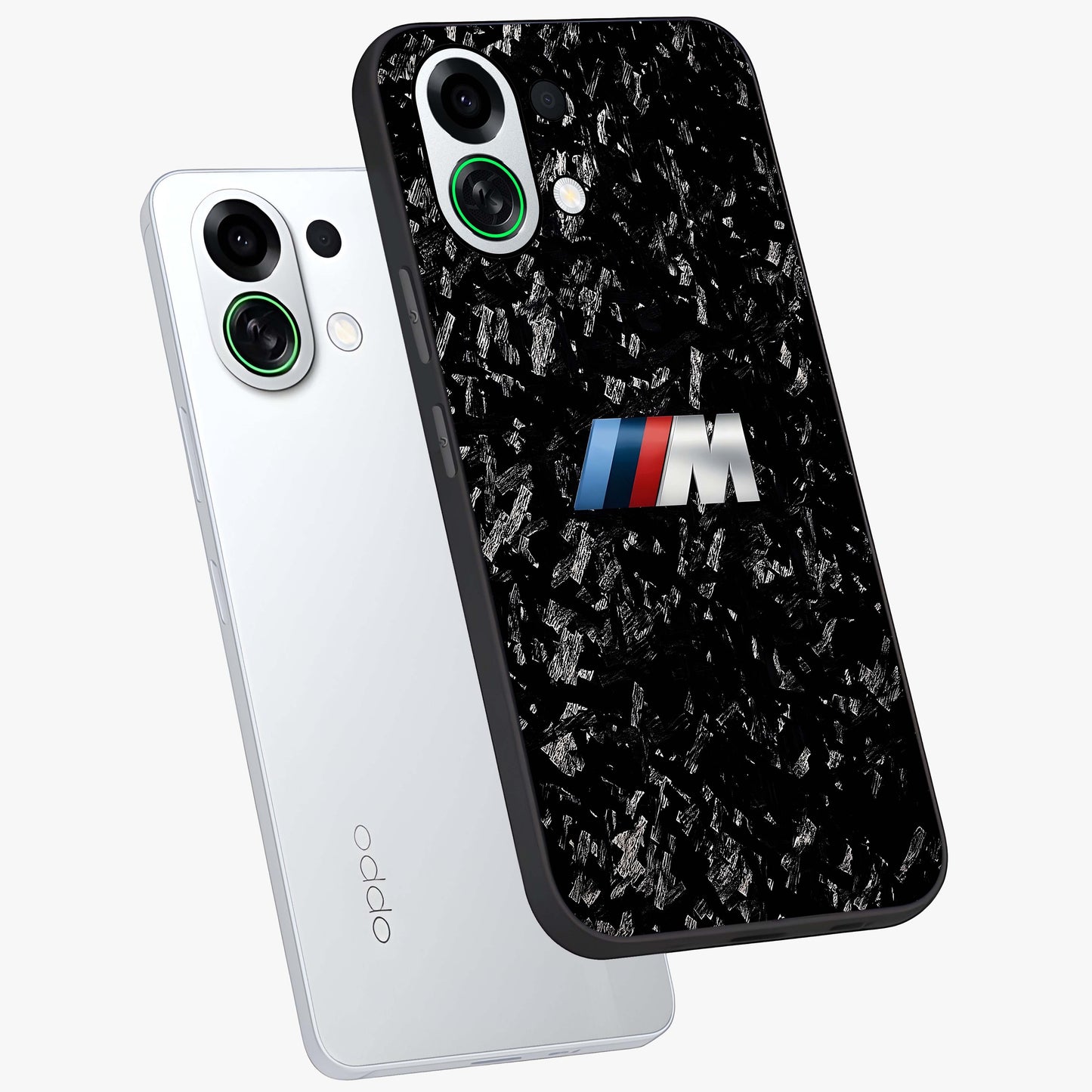 Carbon Speed Mark Glass Case displayed in angled mockup highlighting racing inspired carbon design and sleek aesthetic style.