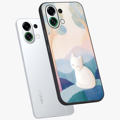 Cotton Dream Cat Glass Case displayed in angled mockup highlighting cute feline illustration with pastel aesthetic style.