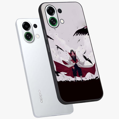 Crimson Crow Ascension Glass Case displayed in angled mockup highlighting powerful crow illustration with dark crimson aesthetic.