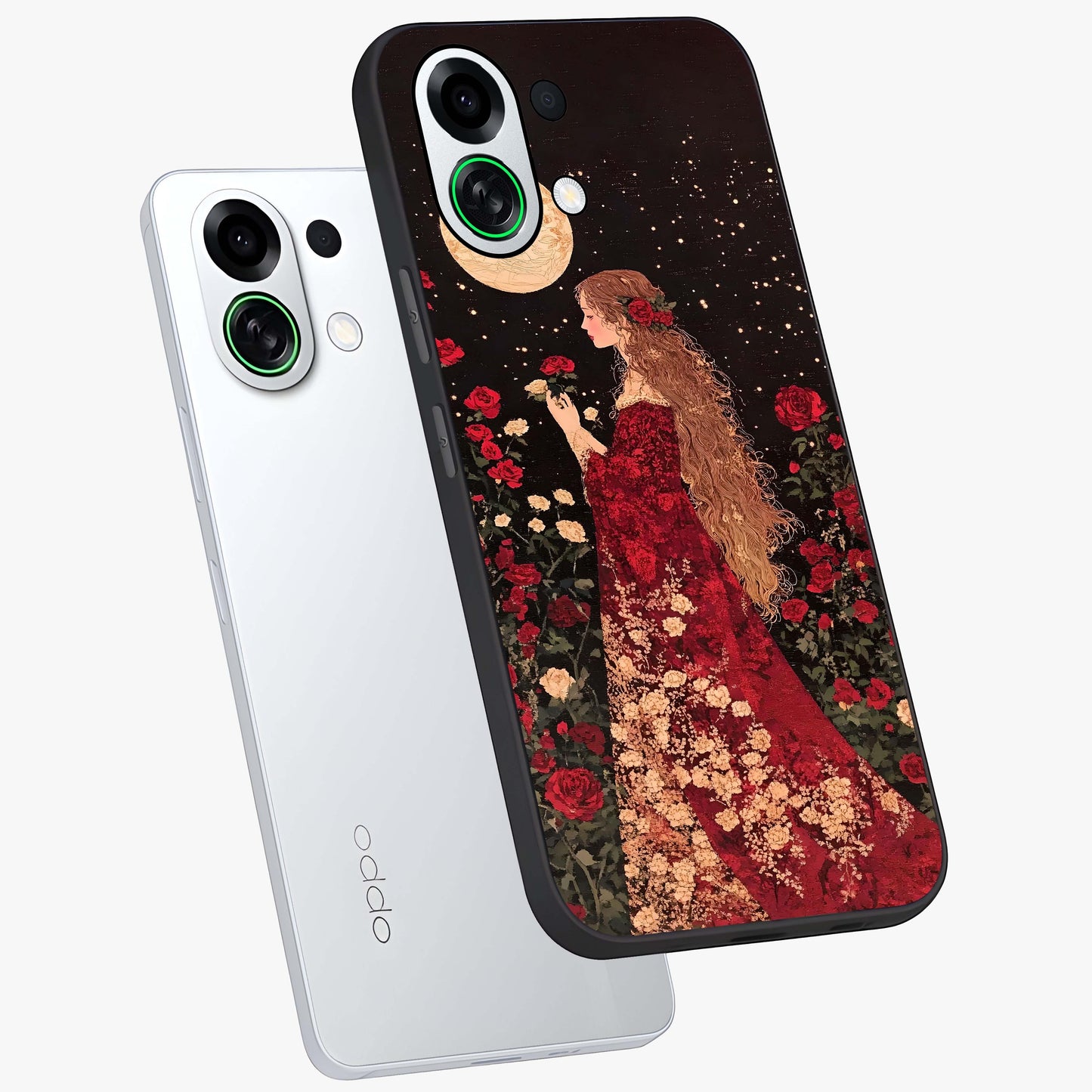 Crimson Dreams Glass Case displayed in angled mockup highlighting soft crimson aesthetic design with artistic theme.