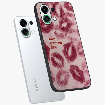 Crimson Kiss Love Glass Case displayed in angled mockup highlighting bold love inspired design with modern aesthetic style.