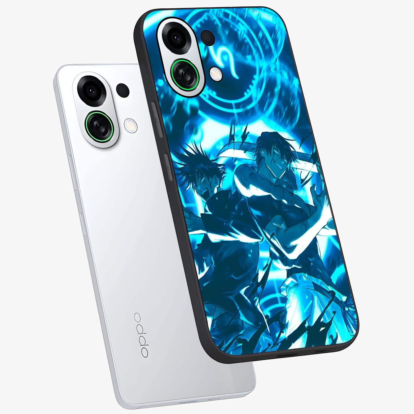 Cursed Energy Clash Glass Case displayed in angled mockup highlighting powerful battle inspired graphic with anime style aesthetic.