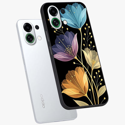 Delicate Multicolor Flowers Glass Case displayed in angled mockup highlighting colorful flower pattern with soft aesthetic style.