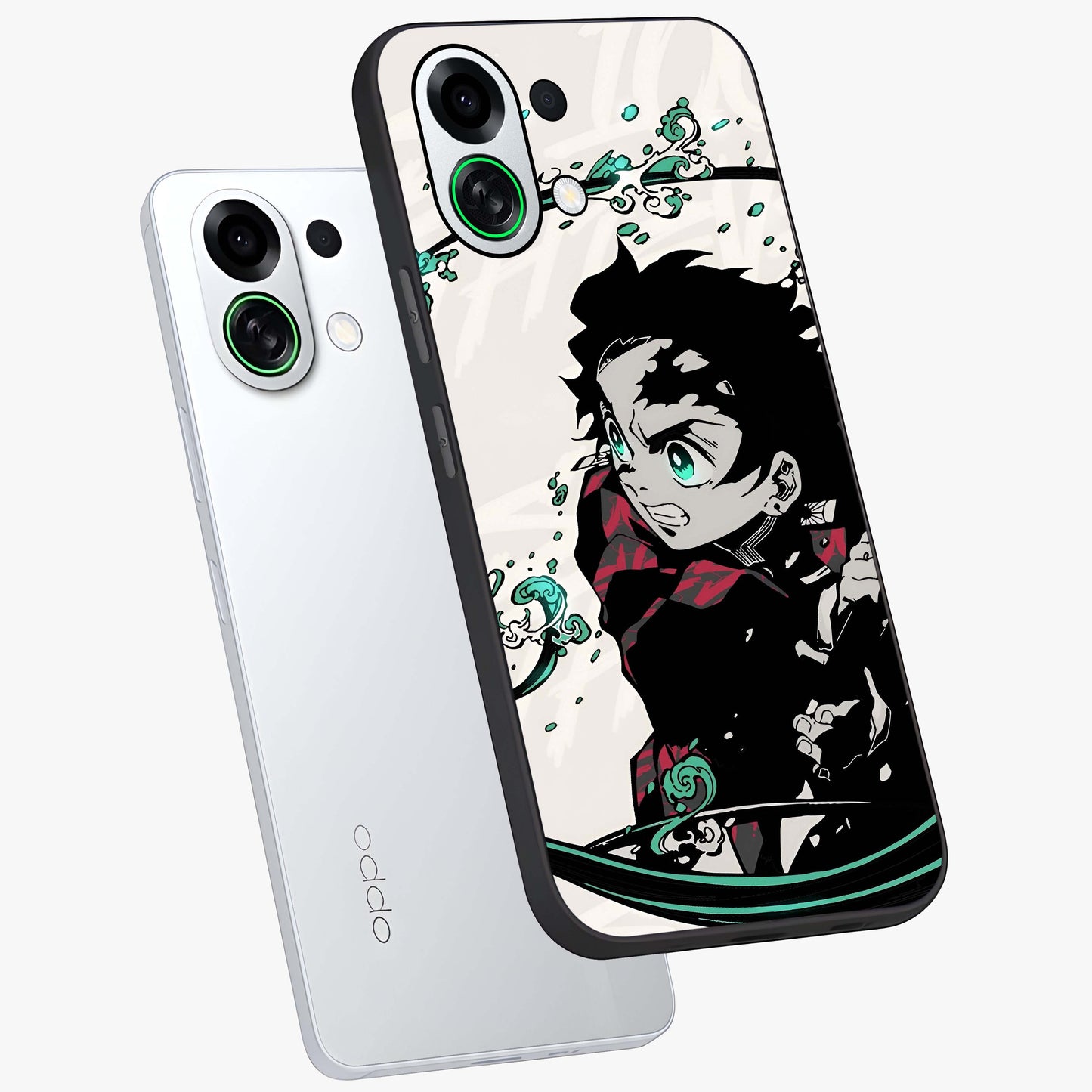 Demon Slayer Glass Case displayed in angled mockup highlighting dramatic anime character design with action aesthetic.