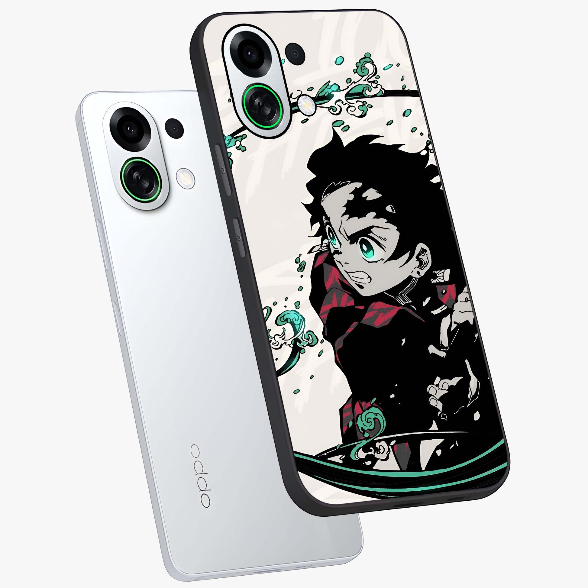 Demon Slayer Glass Case displayed in angled mockup highlighting dramatic anime character design with action aesthetic.